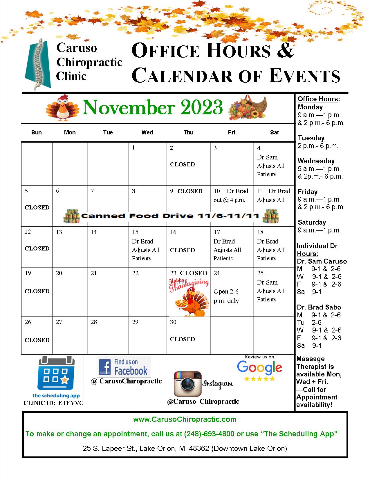 November Calendar of Events